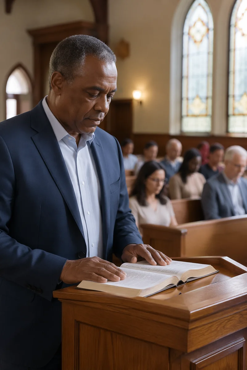 Man Reading at Church Pulpit