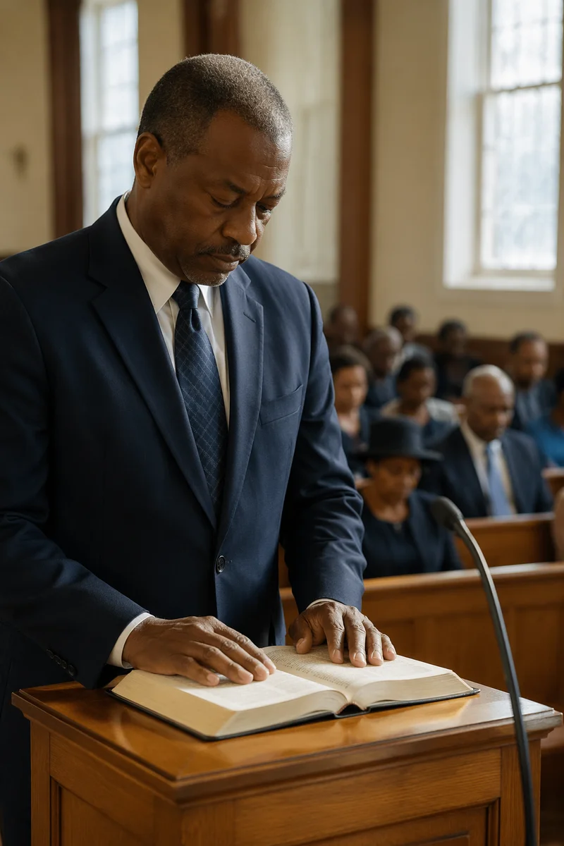 Man Reading at Church Pulpit