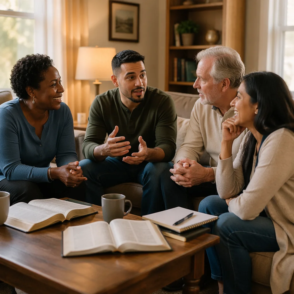 Bible Study Group in Cozy Living Room