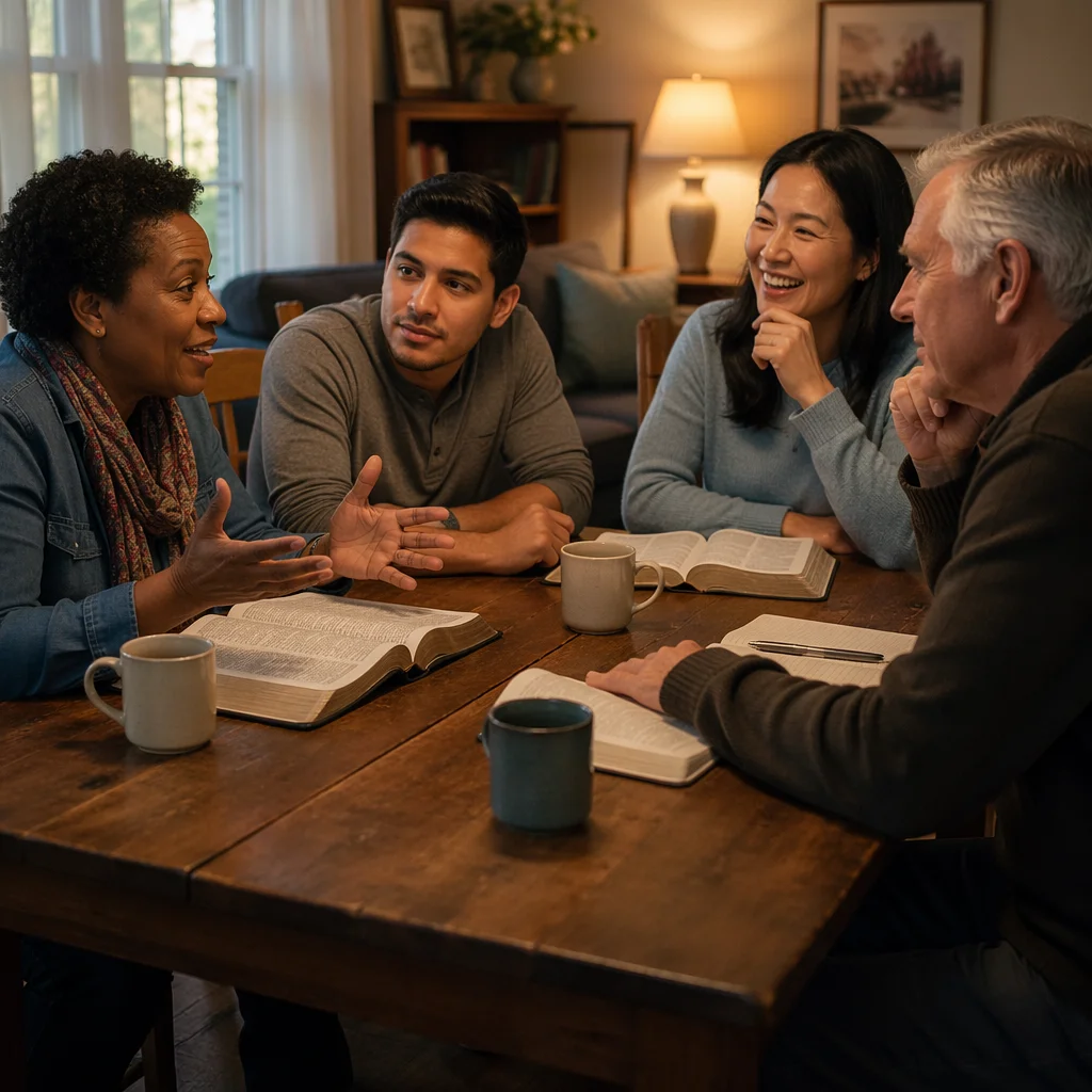 Diverse Bible Study Group at Home