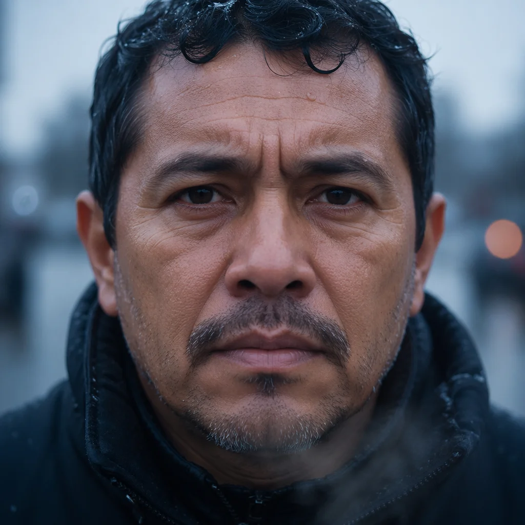 Determined Man in Cold Morning Closeup