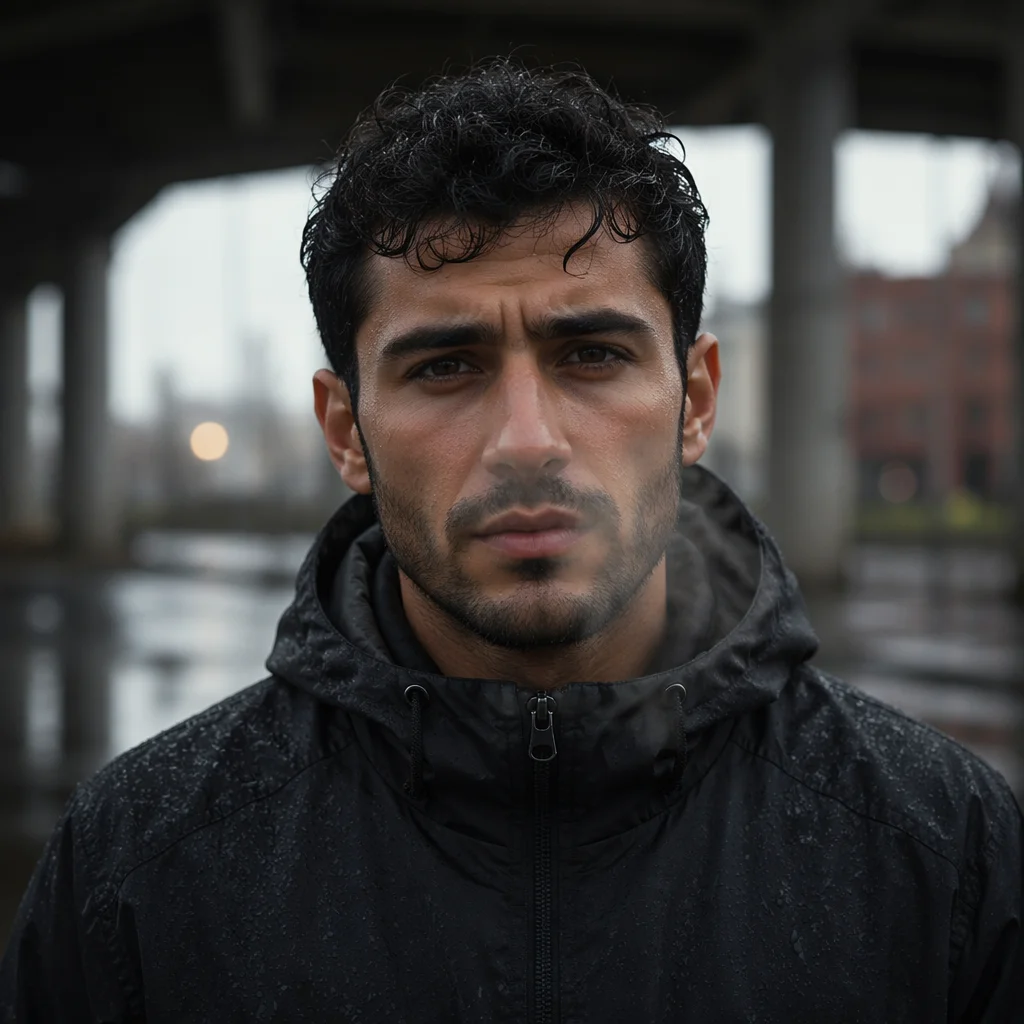 Determined Young Man in Cold Morning