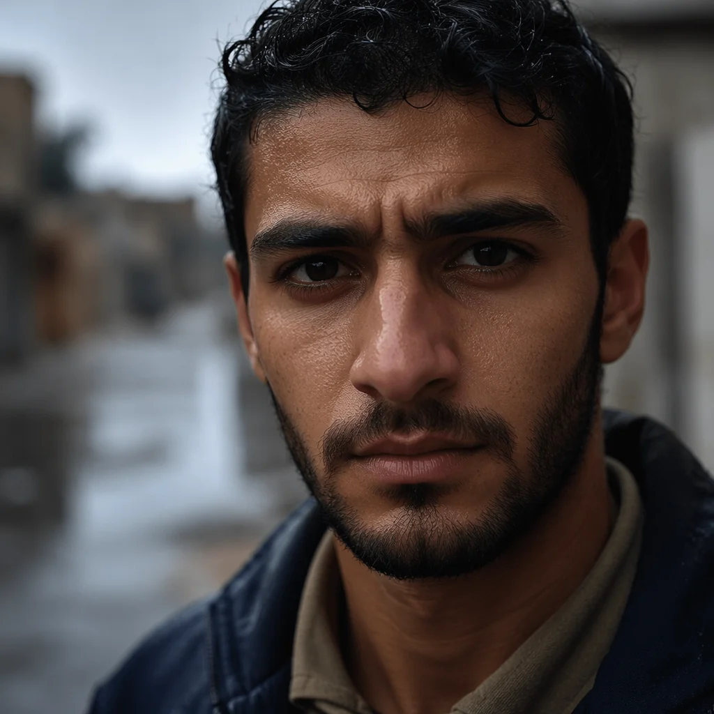 Determined Young Man After Rain Close-Up