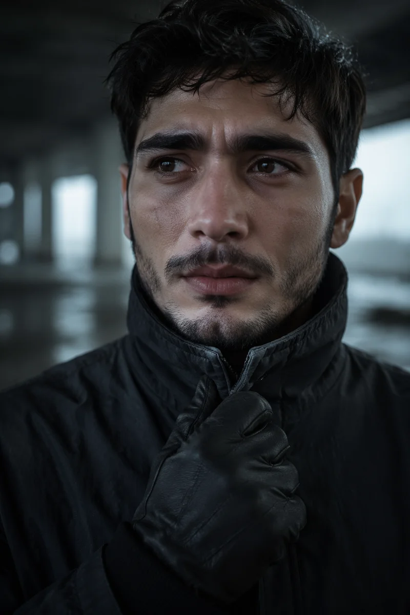 Determined Young Man in Cold Morning