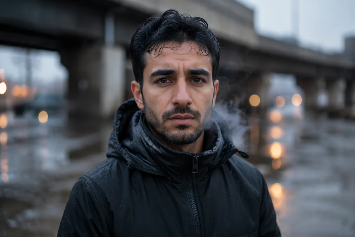 Determined Young Man in Cold Morning