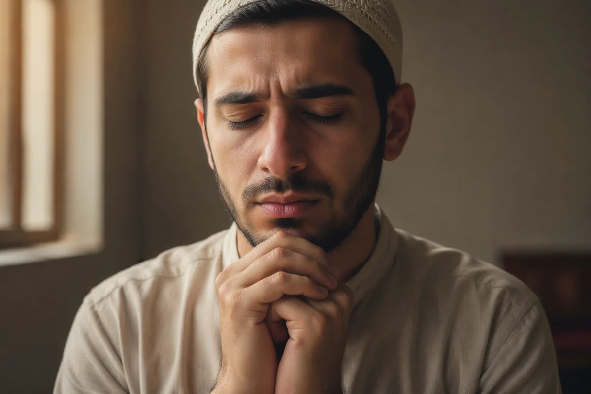 Young Man Praying by Window Light