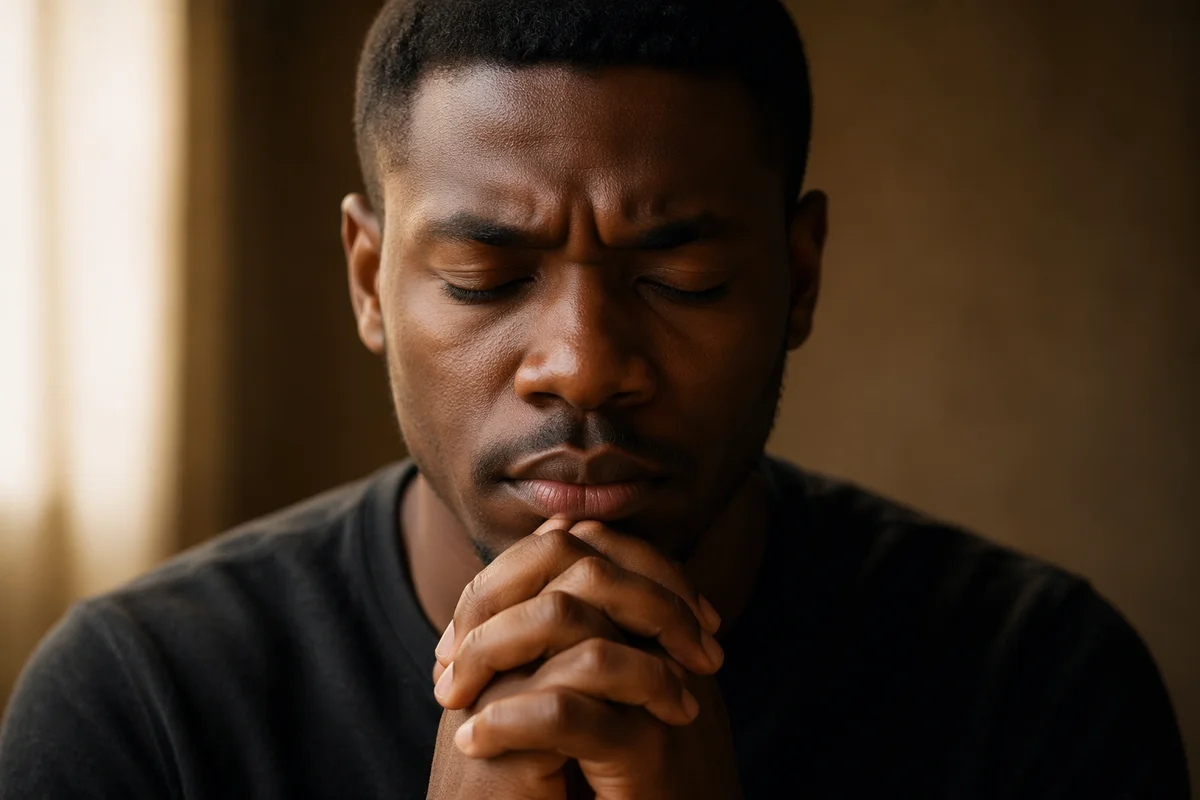 Close-Up Portrait of Man Praying