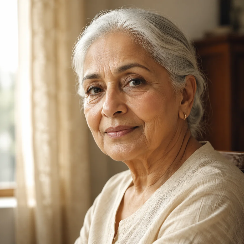 Serene Elderly Woman by Sunlit Window