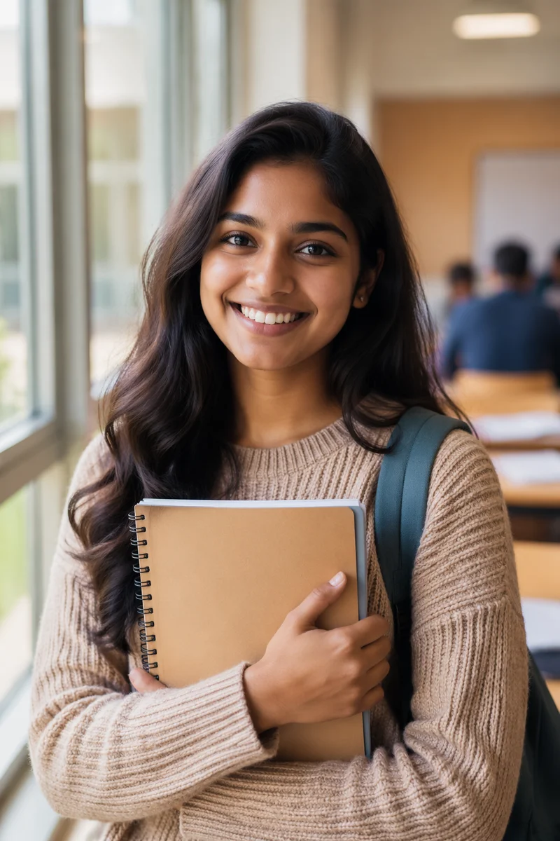 Enthusiastic University Student by Classroom Window