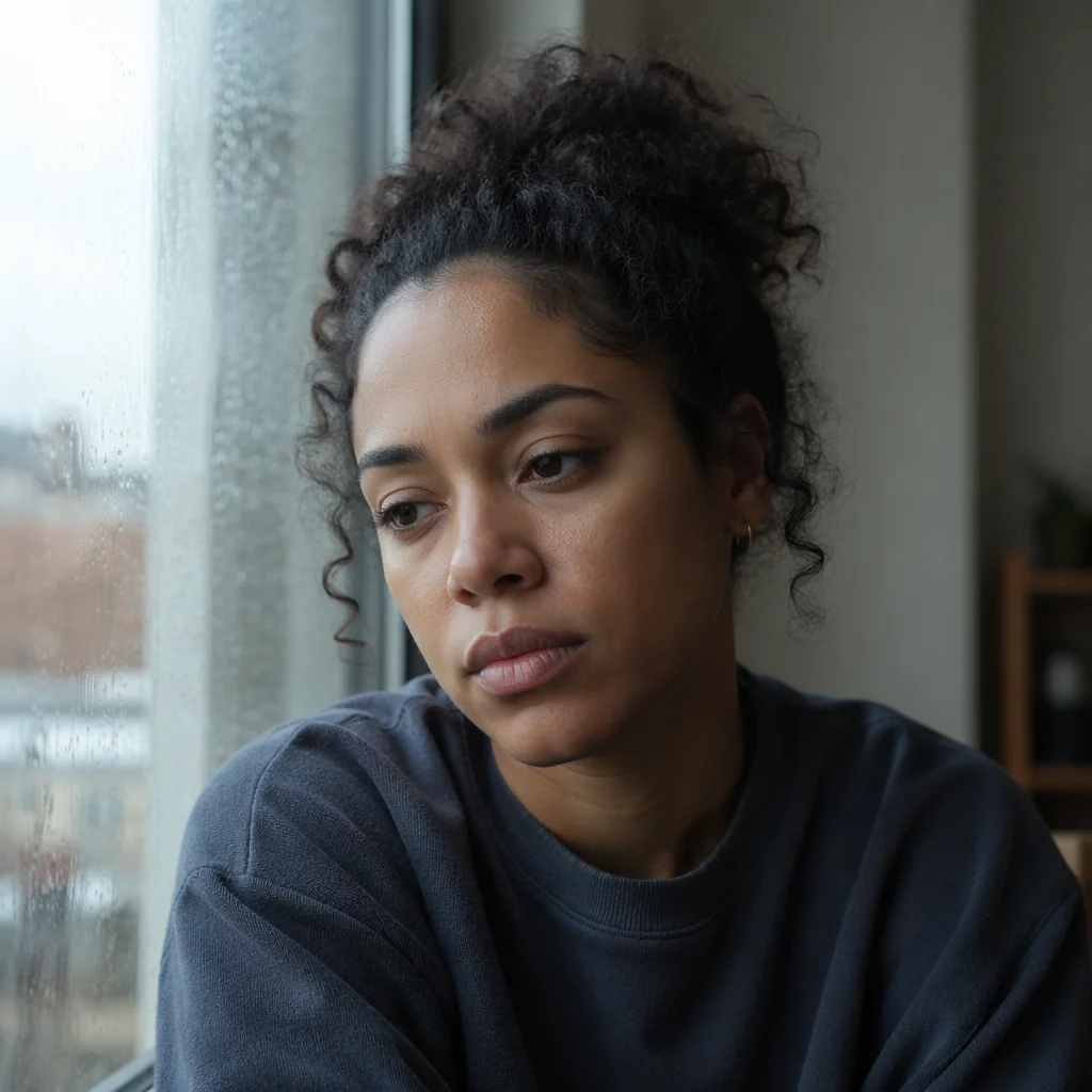 Thoughtful Young Adult by Rainy Window