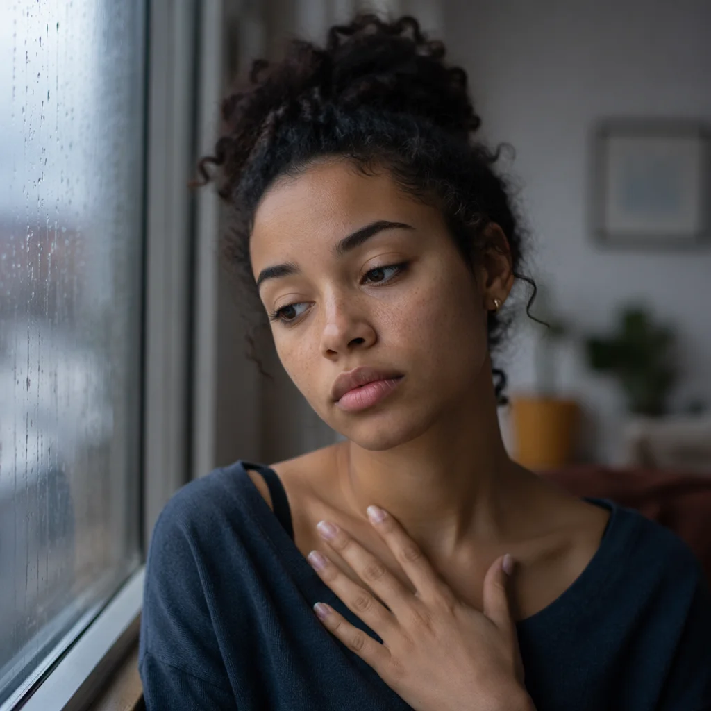 Thoughtful Young Adult by Rainy Window