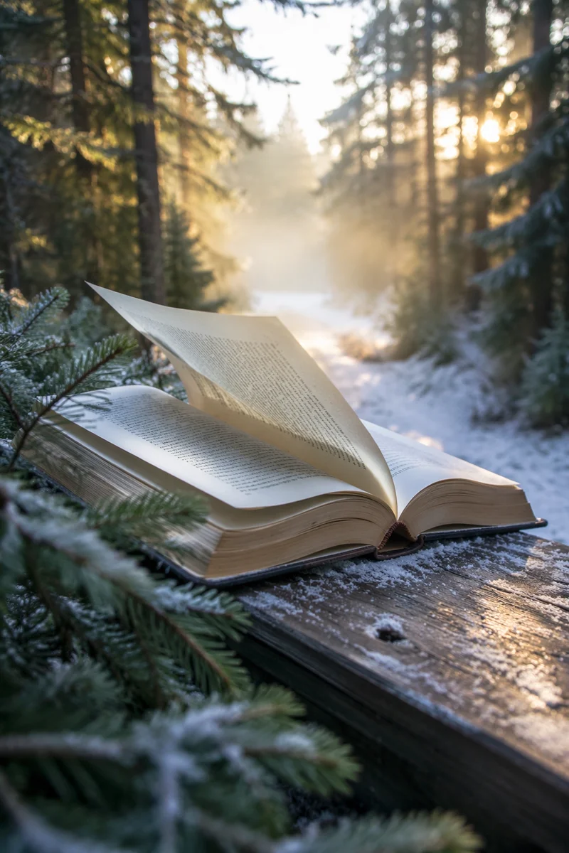 Open Bible Pages Turning in Evergreen Breeze