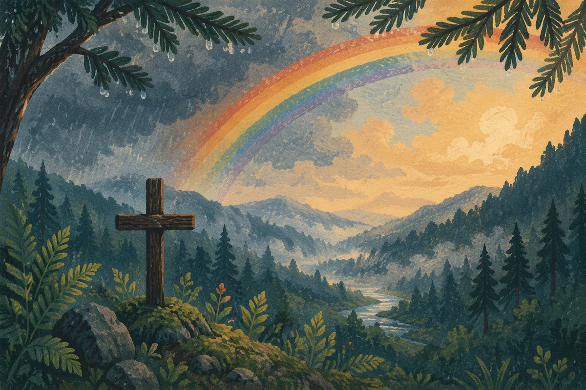 Rainbow Over Storm Washed Evergreen Valley