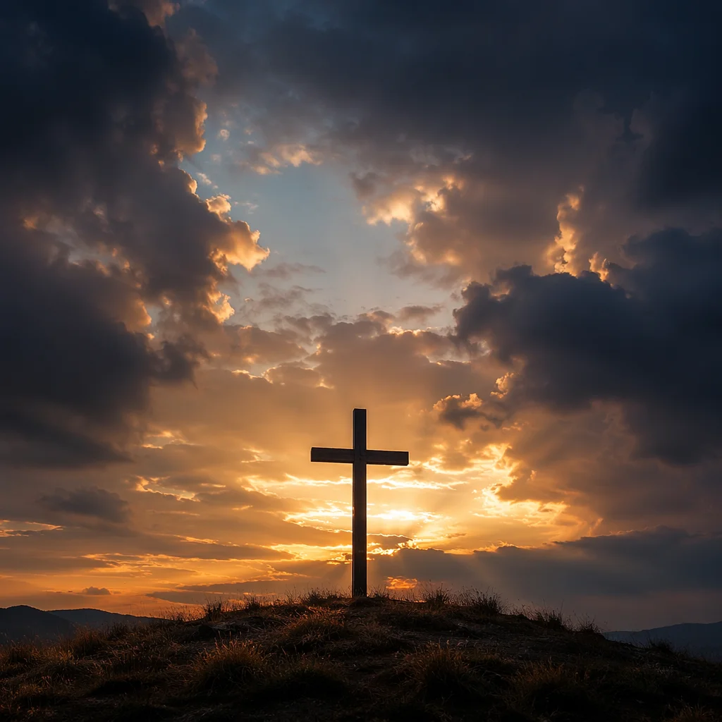 Cross Silhouette Under Dramatic Sunset Sky