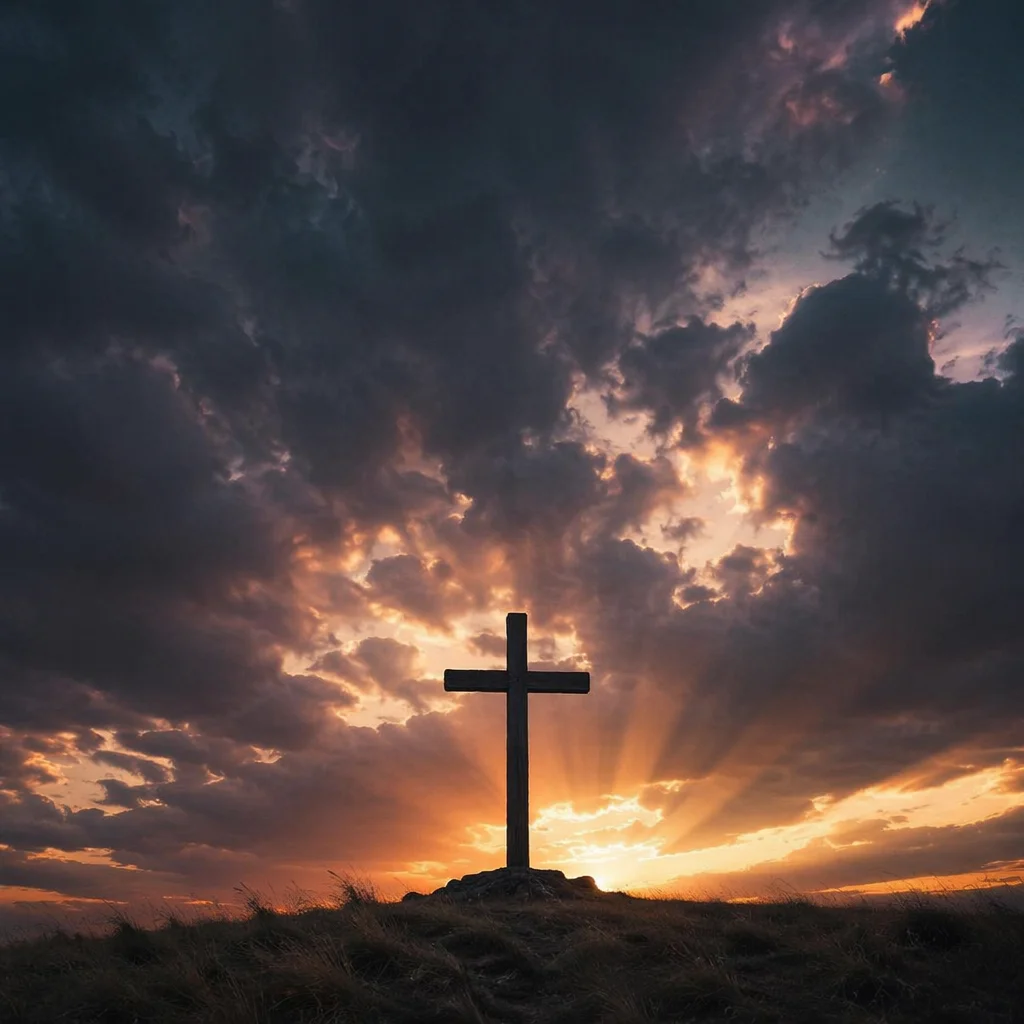 Solitary Cross Silhouette Under Dramatic Sky