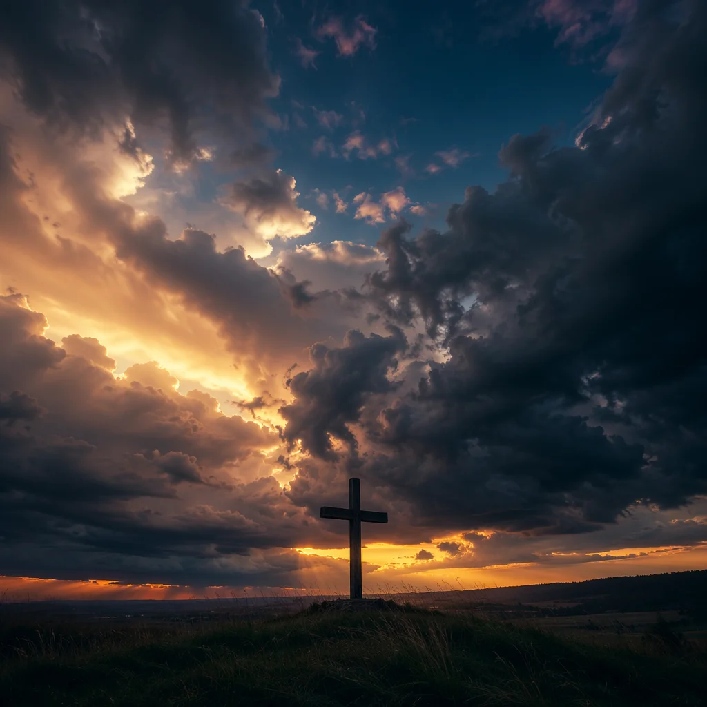 Cross Silhouette Beneath Dramatic Evening Sky