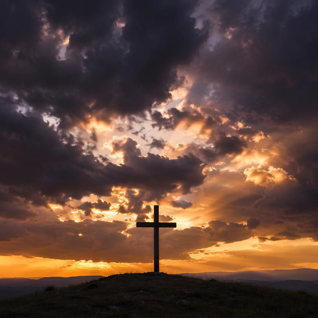 Cross Silhouette on Dramatic Evening Sky
